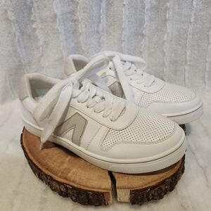 Mia Shoes White Leather Perforated Lace-Up Sneakers
